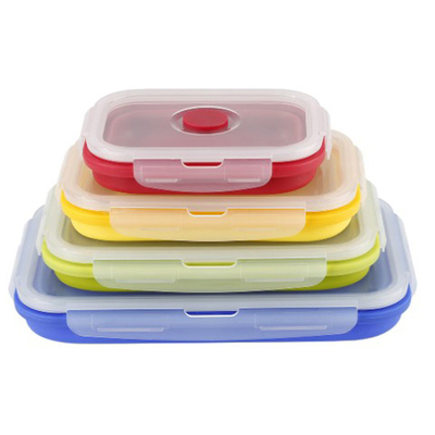 Fiambrera multi Bento Box Set Microwavable del compartimiento del plegamiento del gel de silicona 4 pedazos