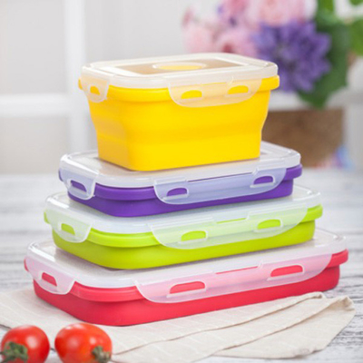 Fiambrera multi Bento Box Set Microwavable del compartimiento del plegamiento del gel de silicona 4 pedazos
