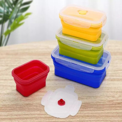 Fiambrera multi Bento Box Set Microwavable del compartimiento del plegamiento del gel de silicona 4 pedazos