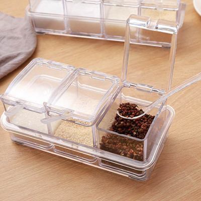 Cocina 4 pedazos de la caja de acrílico clara de la especia para el almacenamiento de aderezo del condimento