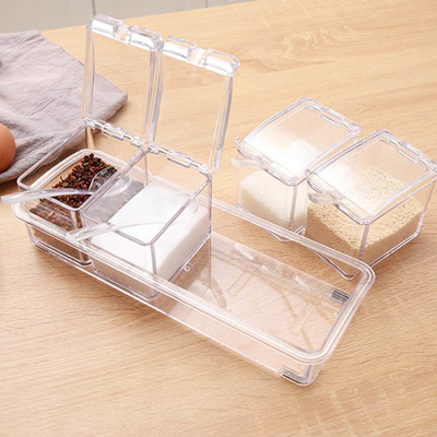 Cocina 4 pedazos de la caja de acrílico clara de la especia para el almacenamiento de aderezo del condimento
