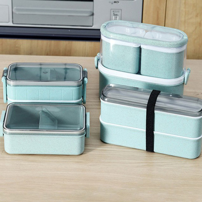 Estilo japonés del trigo de la caja sostenible de Straw Plastic Multi Compartment Lunch
