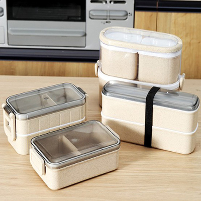 Estilo japonés del trigo de la caja sostenible de Straw Plastic Multi Compartment Lunch