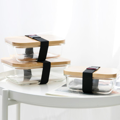 Vidrio de bambú promocional Bento Box Divided Lunch Box con la correa elástico