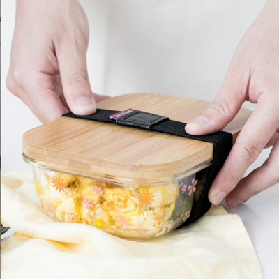Vidrio de bambú promocional Bento Box Divided Lunch Box con la correa elástico