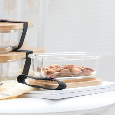 Vidrio de bambú promocional Bento Box Divided Lunch Box con la correa elástico