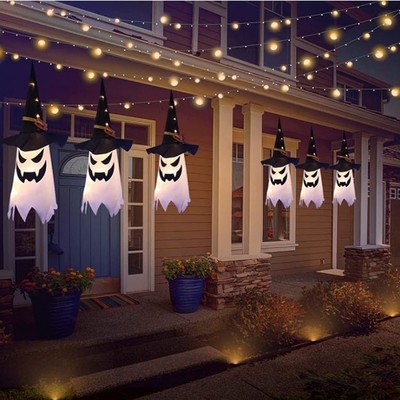 De la luz sombrero al aire libre de la bruja de las decoraciones del fantasma de la ejecución de Halloween para arriba