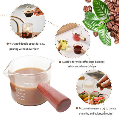 Taza de medición esencial de Barista Tools Glass Espresso de la manija de madera 3oz