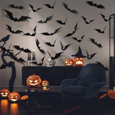 12pcs la Navidad del PVC Halloween adorna los palos negros de las etiquetas engomadas 3D para la decoración de la pared