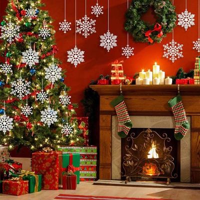 el copo de nieve blanco del brillo plástico 36pcs adorna para la Navidad