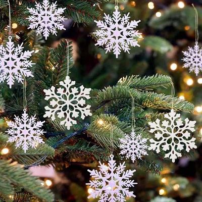 el copo de nieve blanco del brillo plástico 36pcs adorna para la Navidad