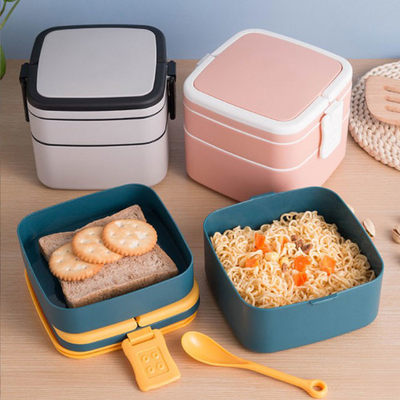 Fiambrera multi plástica Bento With Spoon 1000ml 1400ml del compartimiento de la capa doble