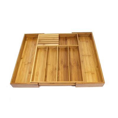 Organizador de bambú extensible Tray de los cubiertos del cajón de los cubiertos de los utensilios de la cocina