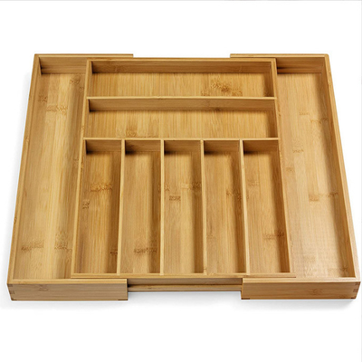 Organizador de bambú extensible Tray de los cubiertos del cajón de los cubiertos de los utensilios de la cocina