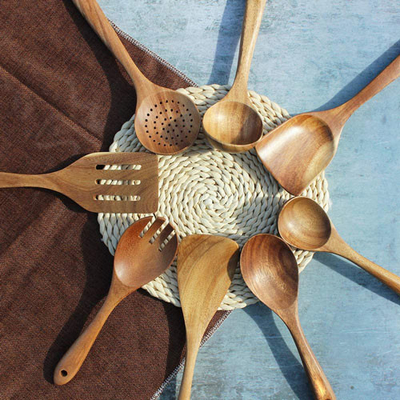 Sistema de madera de cocinar antiadherente de las cucharas de los utensilios de bambú de la cocina