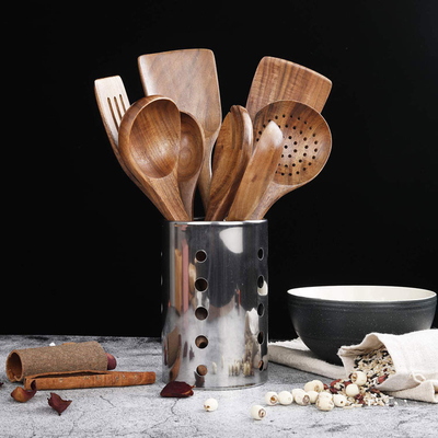 Sistema de madera de cocinar antiadherente de las cucharas de los utensilios de bambú de la cocina