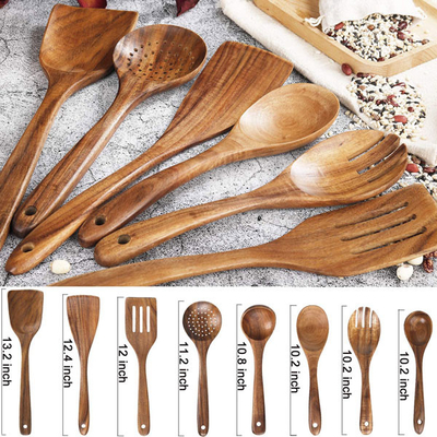Sistema de madera de cocinar antiadherente de las cucharas de los utensilios de bambú de la cocina