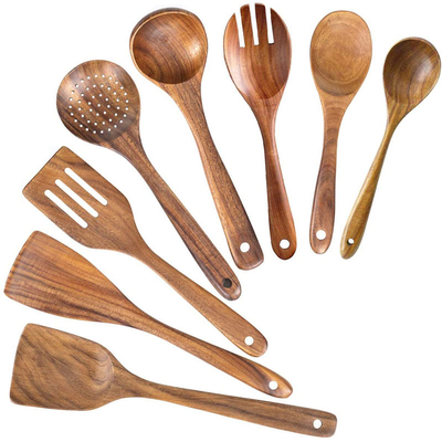 Sistema de madera de cocinar antiadherente de las cucharas de los utensilios de bambú de la cocina