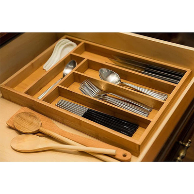 Organizador ajustable Divider de Tray Bamboo Kitchen Utensil Drawer del almacenamiento de los cubiertos