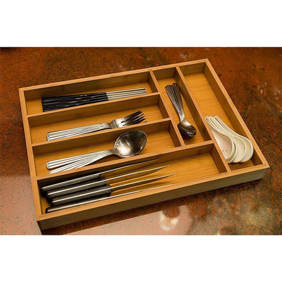 Organizador ajustable Divider de Tray Bamboo Kitchen Utensil Drawer del almacenamiento de los cubiertos