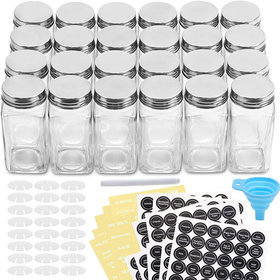 24 especias cuadradas de cristal de las PC 4oz sacuden los envases con las etiquetas de la especia