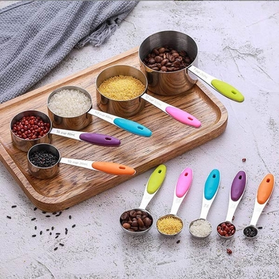 tazas y cucharas de medición de acero inoxidables 10pcs fijadas para cocinar y cocer