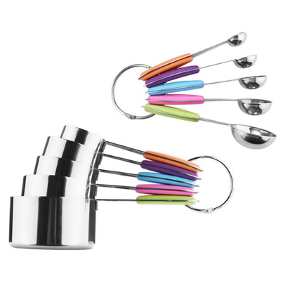 tazas y cucharas de medición de acero inoxidables 10pcs fijadas para cocinar y cocer