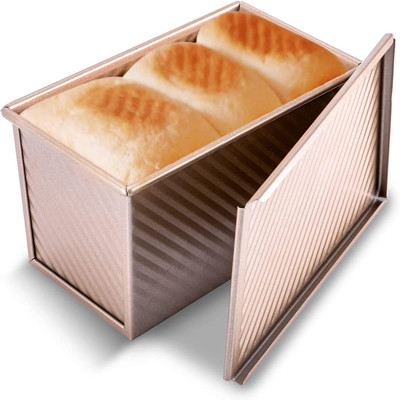 Molde acanalado de acero de la caja de la tostada del pan de carbono del oro de la capacidad grande con la cubierta