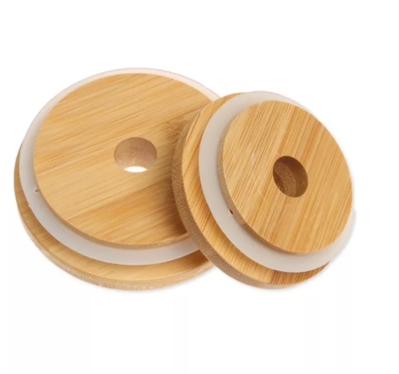 Electrodomésticos 70mm/86m m Mason Lids de bambú con el sello Mason Caps de Straw Hole y del silicón