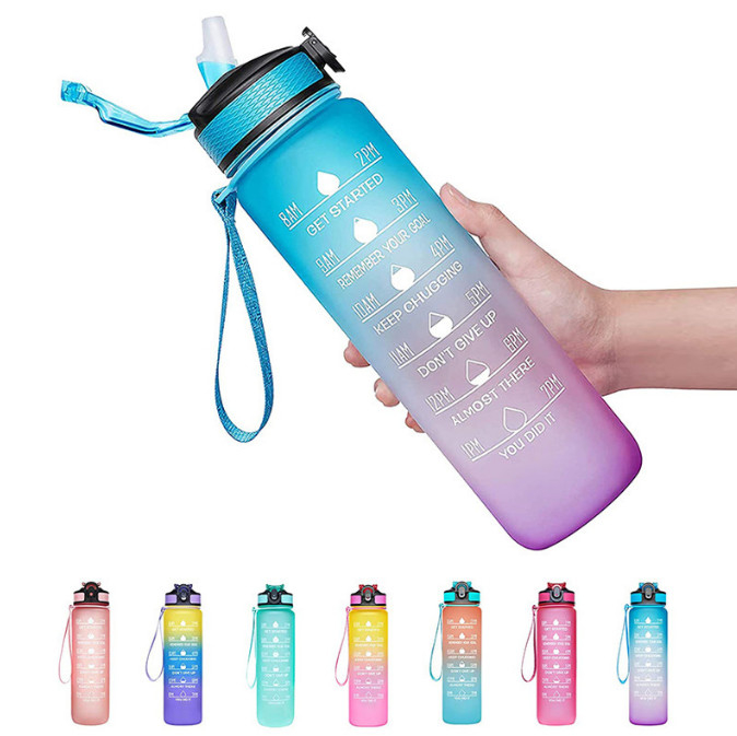 la botella de agua de 32 onzas con la botella de agua de consumición libre de la paja BPA con horas aumenta el consumo de agua de todo el día