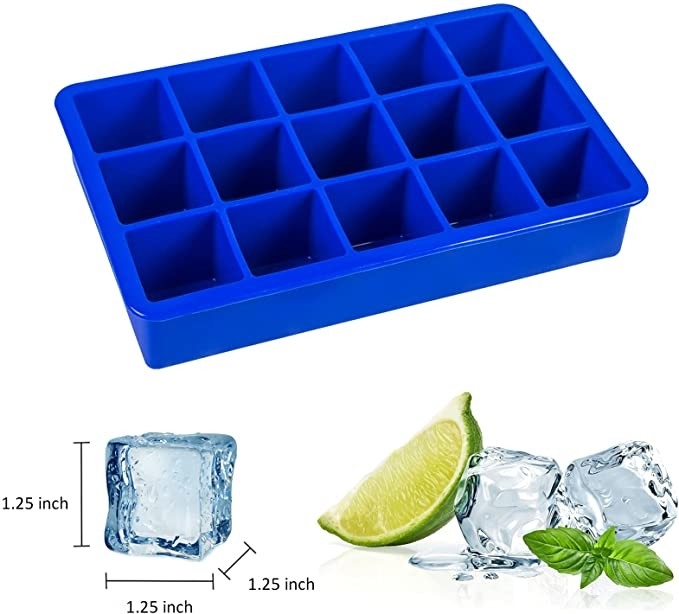 Cubo de hielo del silicón de los agujeros del rectángulo 15 Tray Easy Release Ice Cube Tray Kitchen Tools