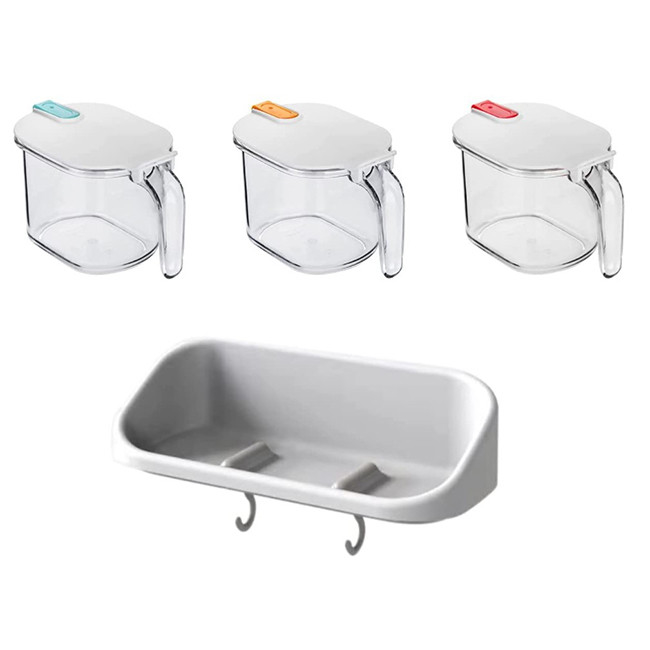 los tarros de los contenedores de almacenamiento de la especia del plástico transparente de 3pcs 4 onzas abultan con la cubierta y la cuchara